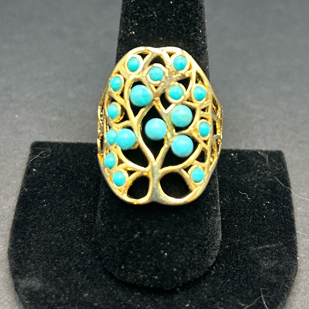 Tree of Life Sleeping Beauty Turquoise Ring - Sz 10